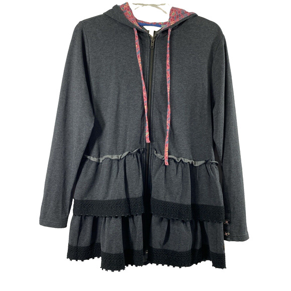 Matilda Jane Wise‎ & Wonderful Jacket Womens Medium Gray Ruffles Hoodie Full Zip - Picture 1 of 10